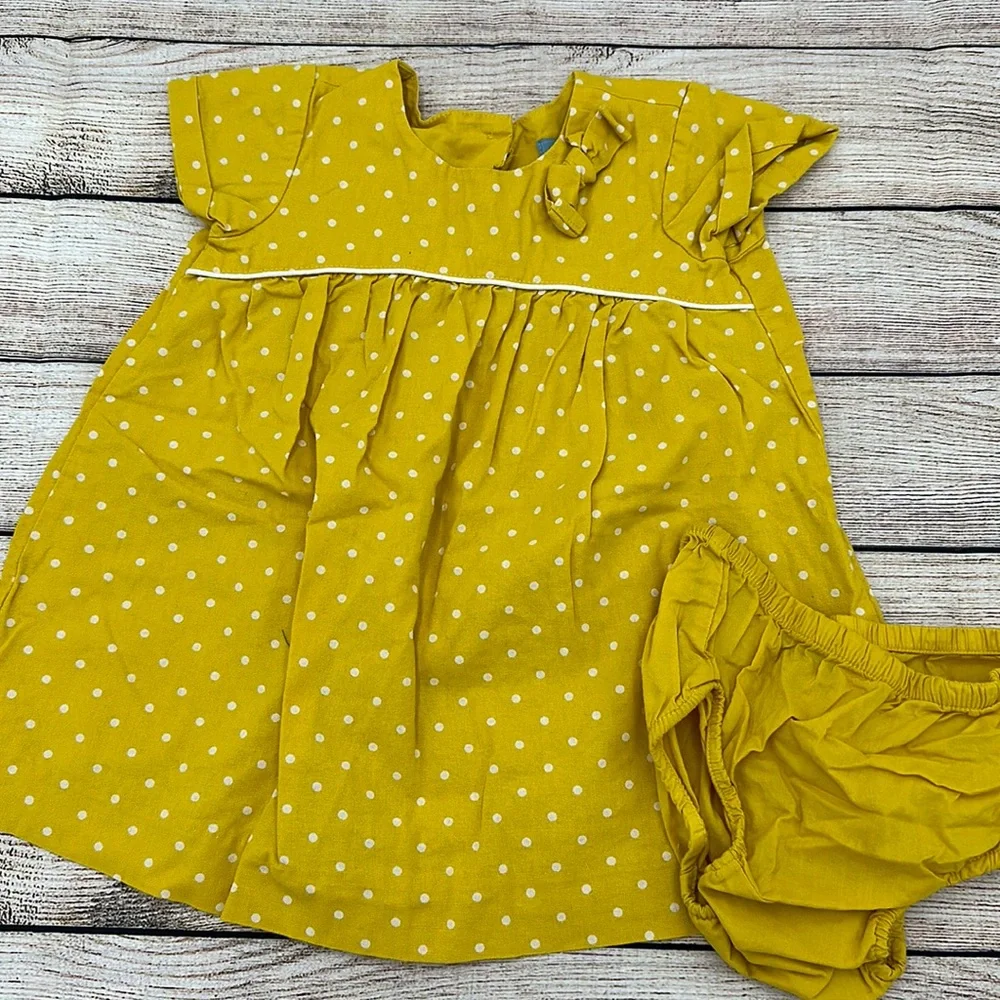 Gap Yellow and White Polka Dot Dress Cotton Size 18-24 M